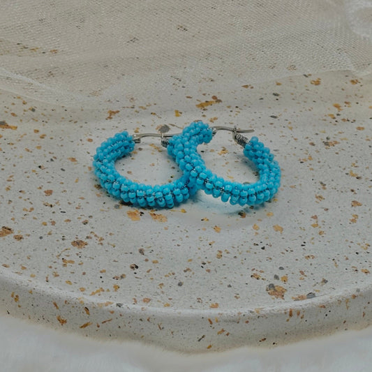 Bead wrapped hoop earrings