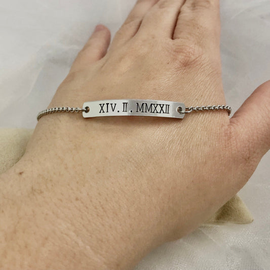 Roman Numerals Personalised Bar Bracelet