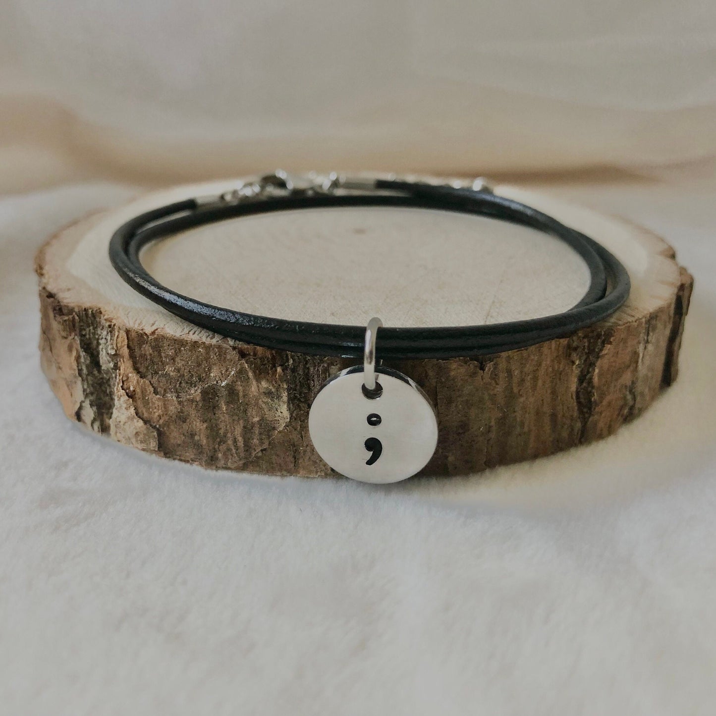 Semi Colon Leather Bracelet