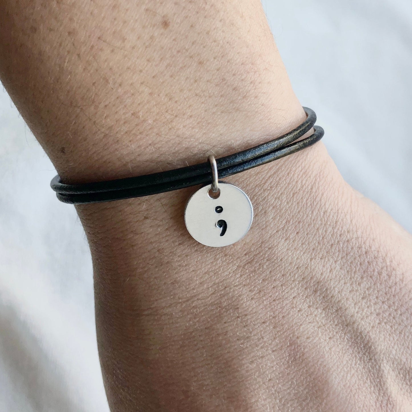 Semi Colon Leather Bracelet