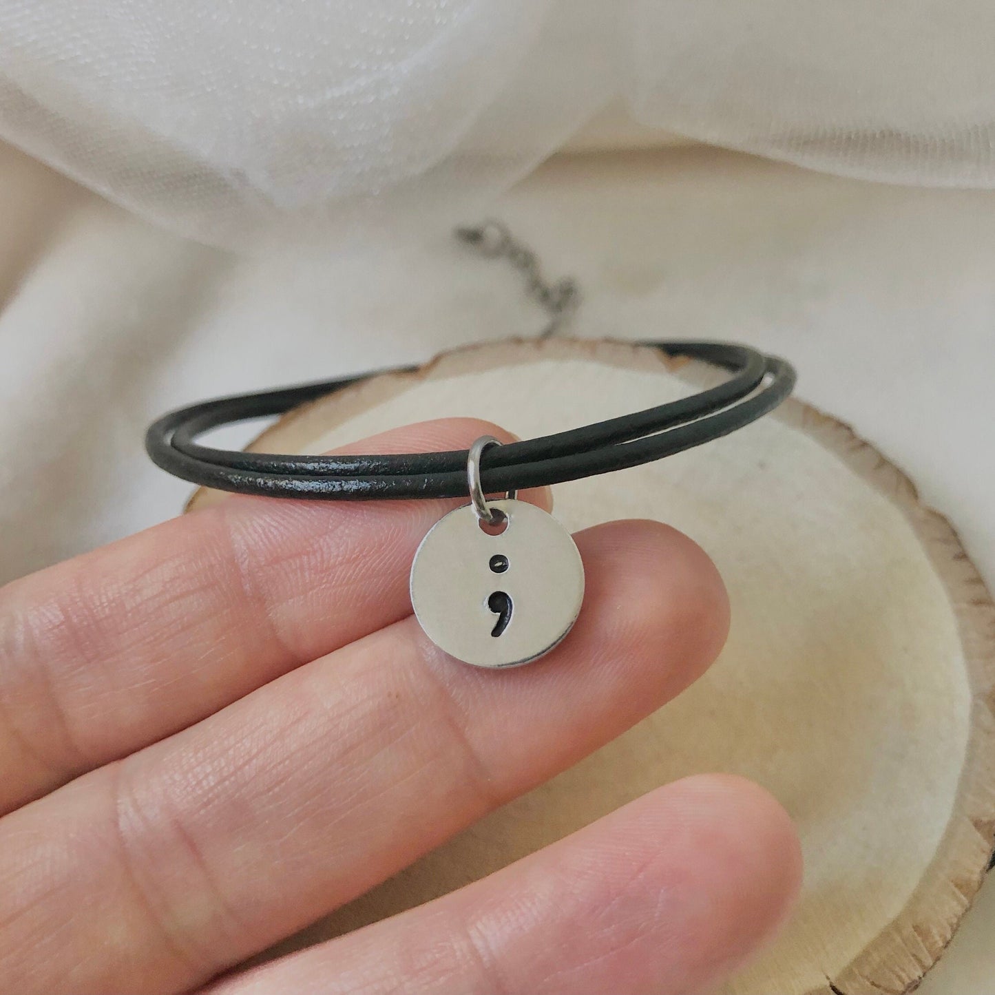 Semi Colon Leather Bracelet