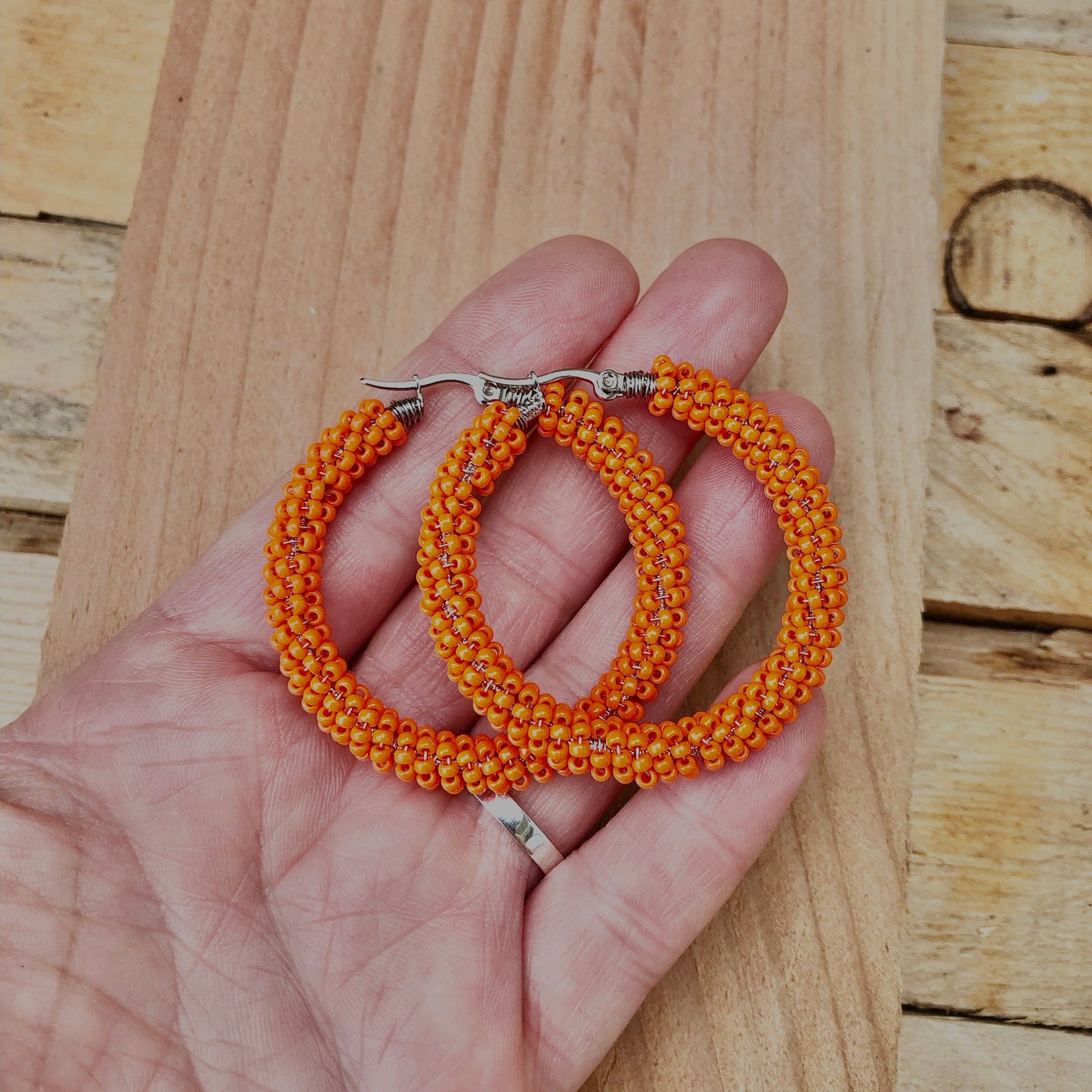 Beaded Orange Hoop Earrings - King's Day Jewelry