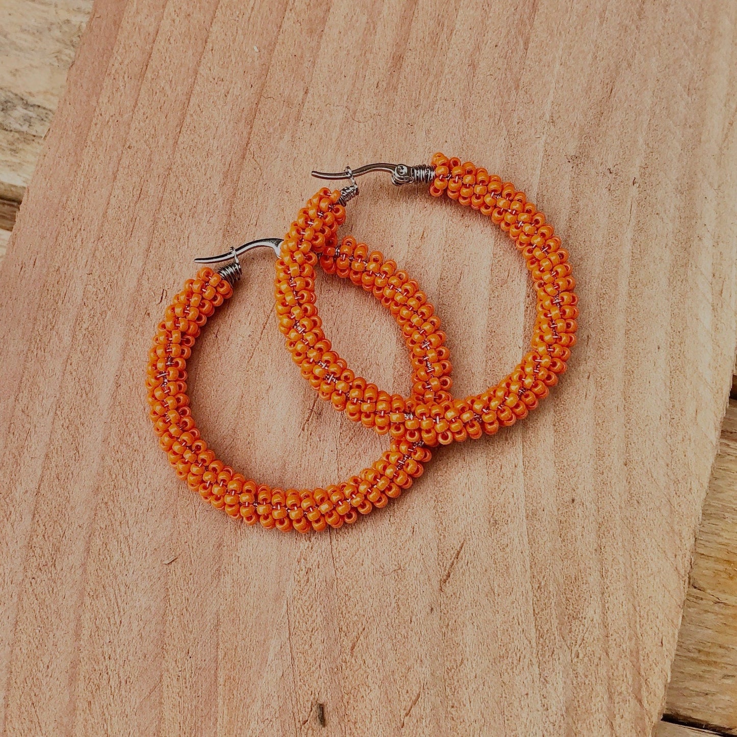 Beaded Orange Hoop Earrings - King's Day Jewelry