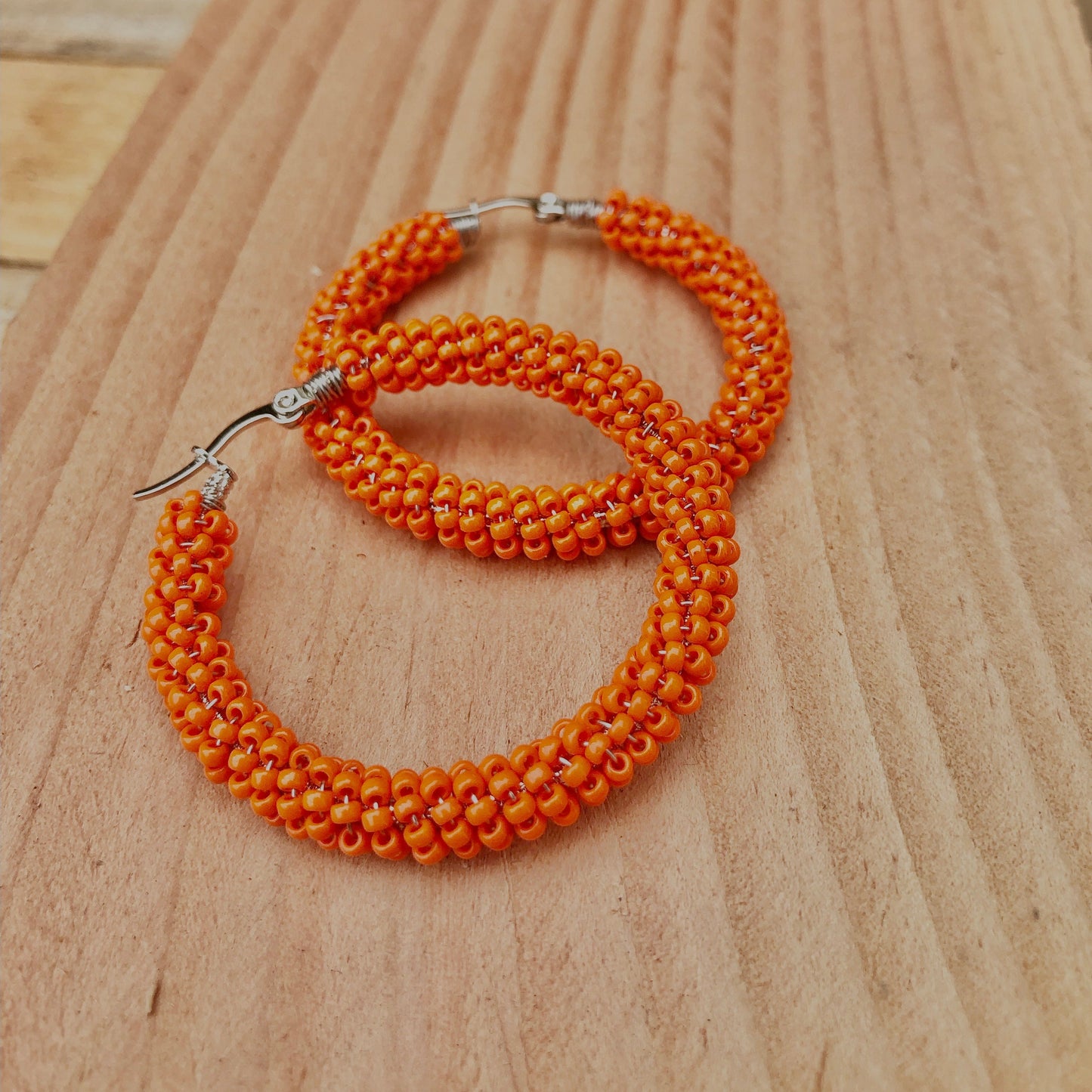 Beaded Orange Hoop Earrings - King's Day Jewelry