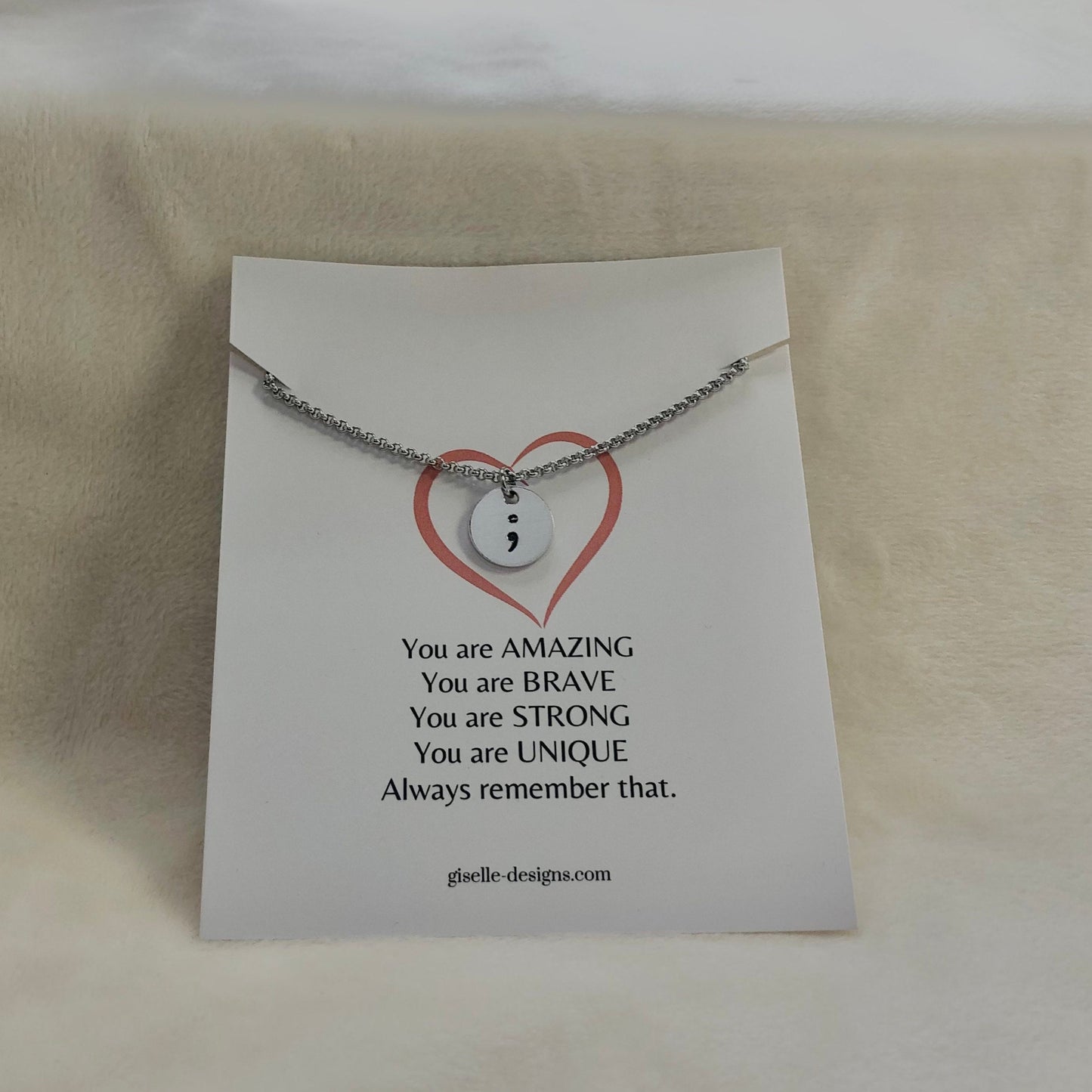 Semicolon Necklace: Inspirational Message Card