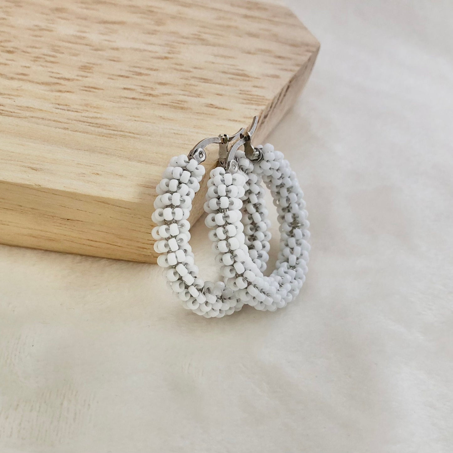 Bead Wrapped Hoop Earrings - Gold or Silver Finish