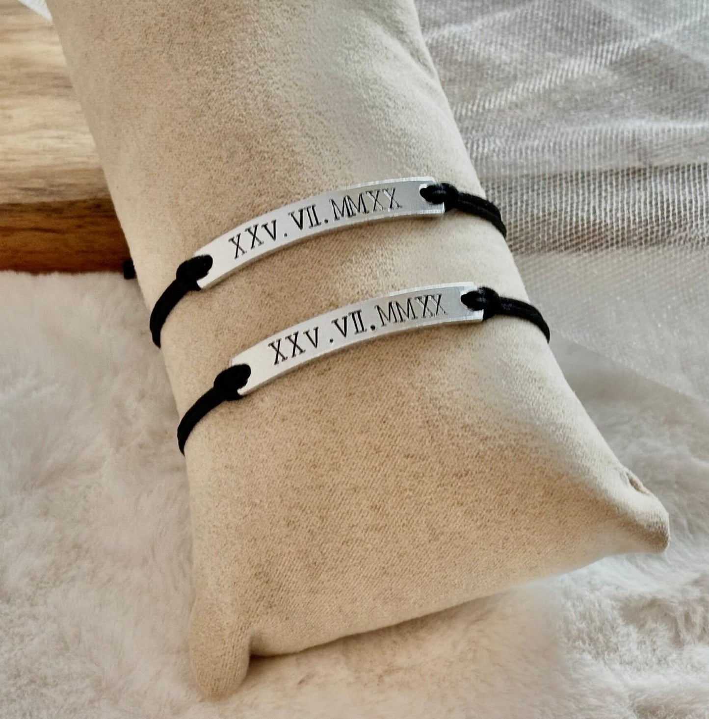 Personalized Roman Numeral Couple Bracelets: Anniversary Date Gift