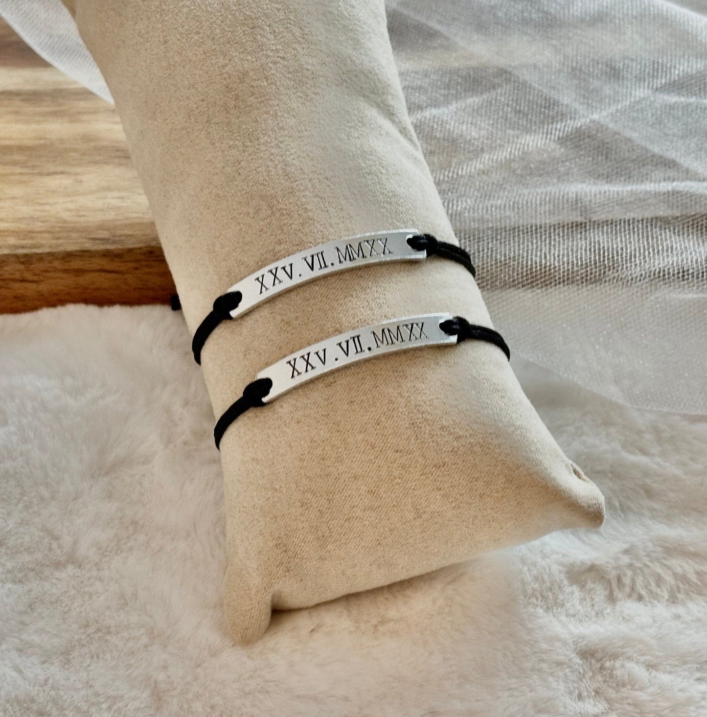 Personalized Roman Numeral Couple Bracelets