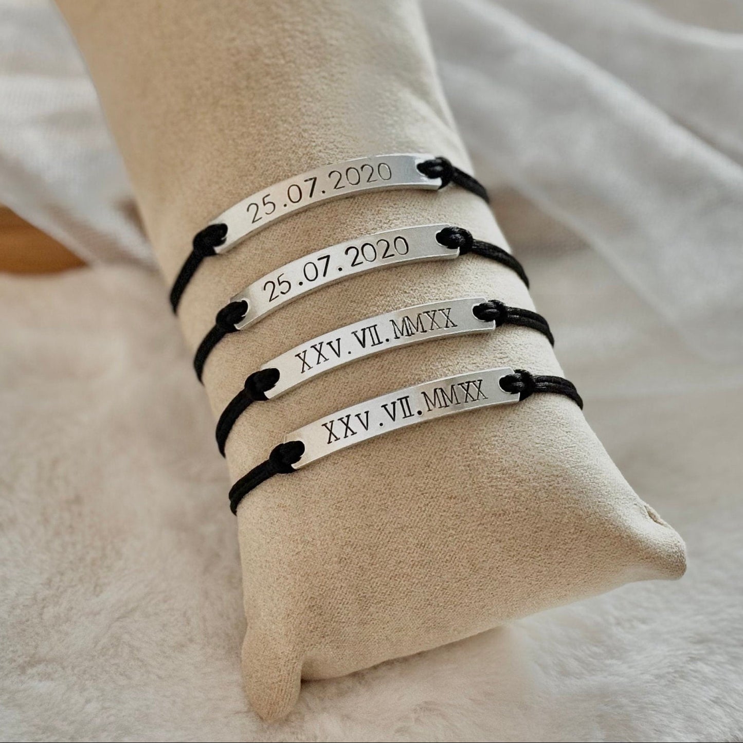 Personalized Roman Numeral Couple Bracelets: Anniversary Date Gift