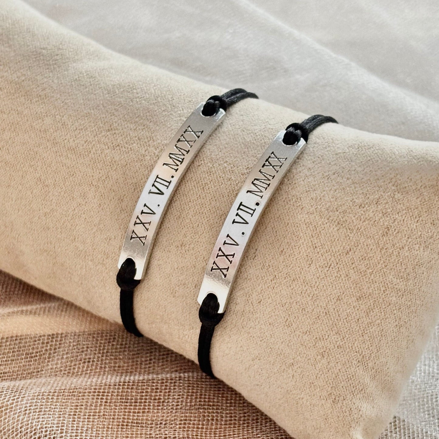 Personalized Roman Numeral Couple Bracelets: Anniversary Date Gift