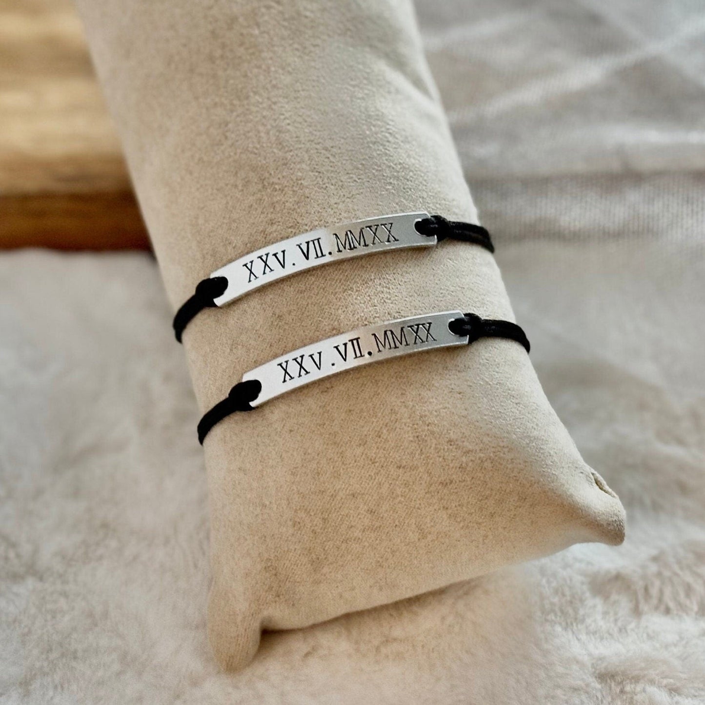 Personalized Roman Numeral Couple Bracelets: Anniversary Date Gift
