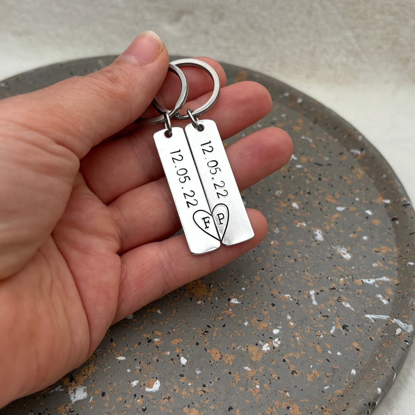 Custom Date & Initial Keychain Set