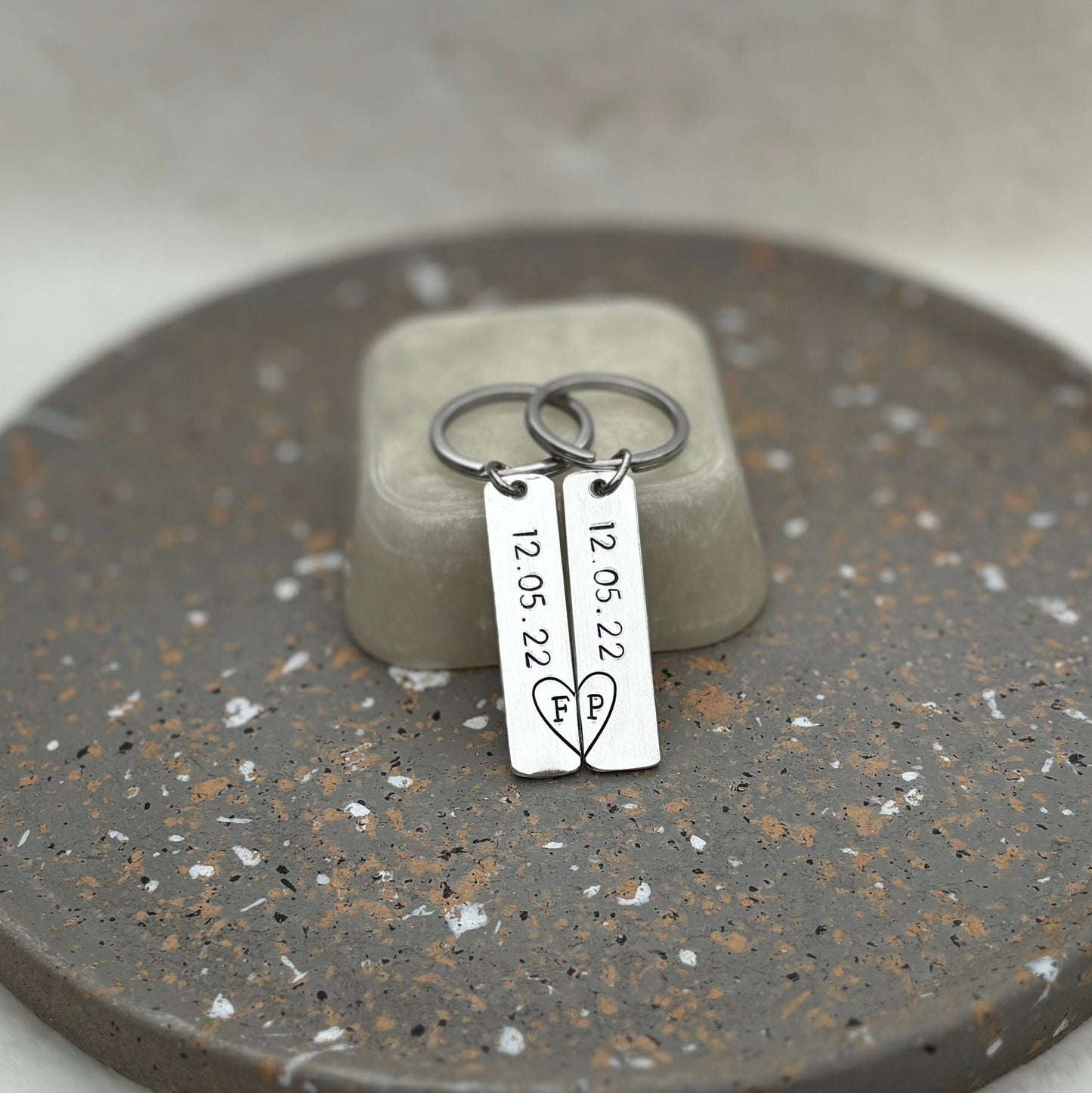 Custom Date & Initial Keychain Set