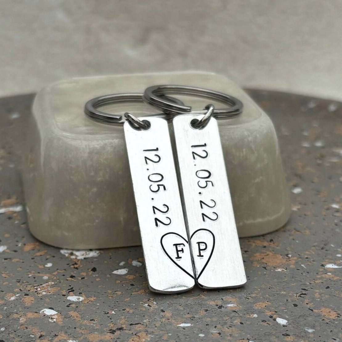 Custom Date & Initial Keychain Set