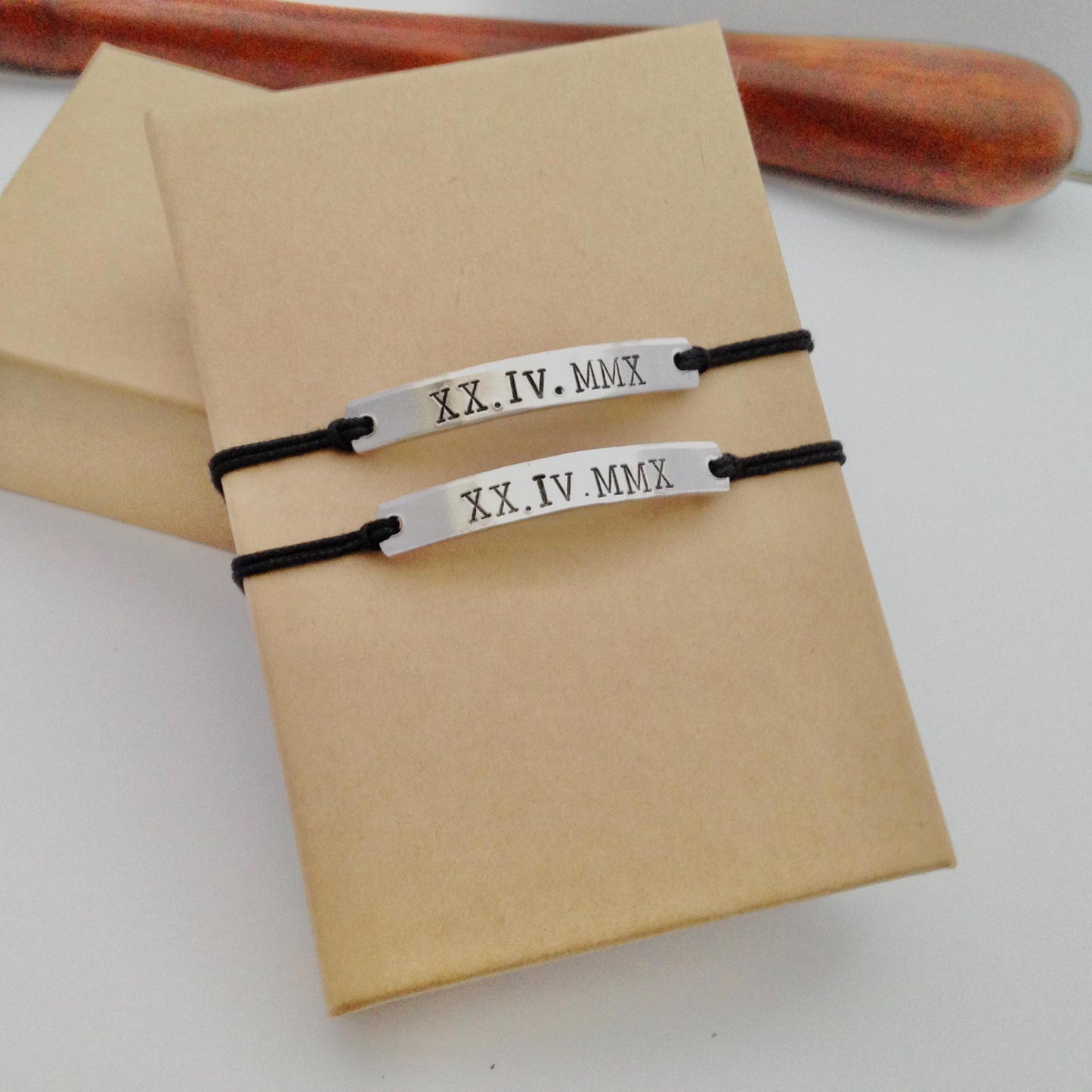 Roman Numeral Date Bracelet Set - Couples Matching Jewelry