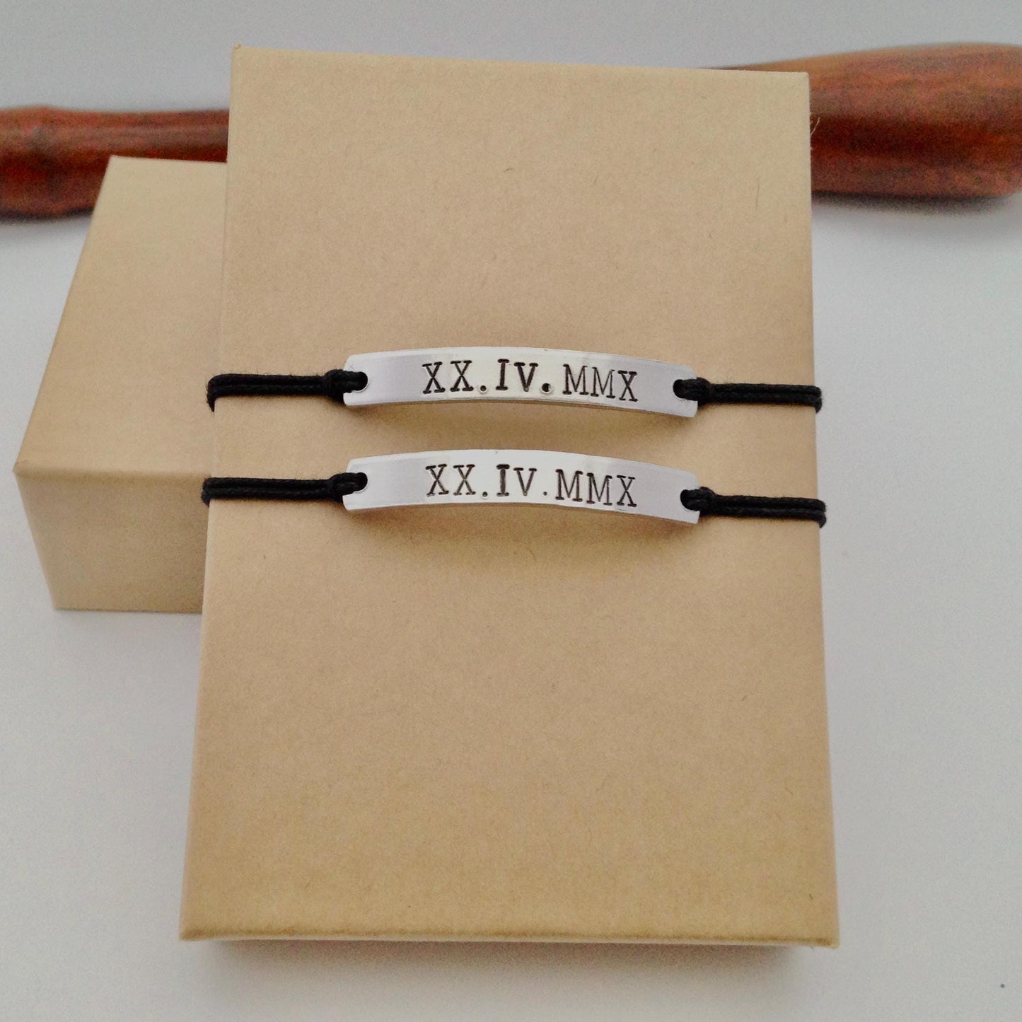 Roman Numeral Date Bracelet Set - Couples Matching Jewelry