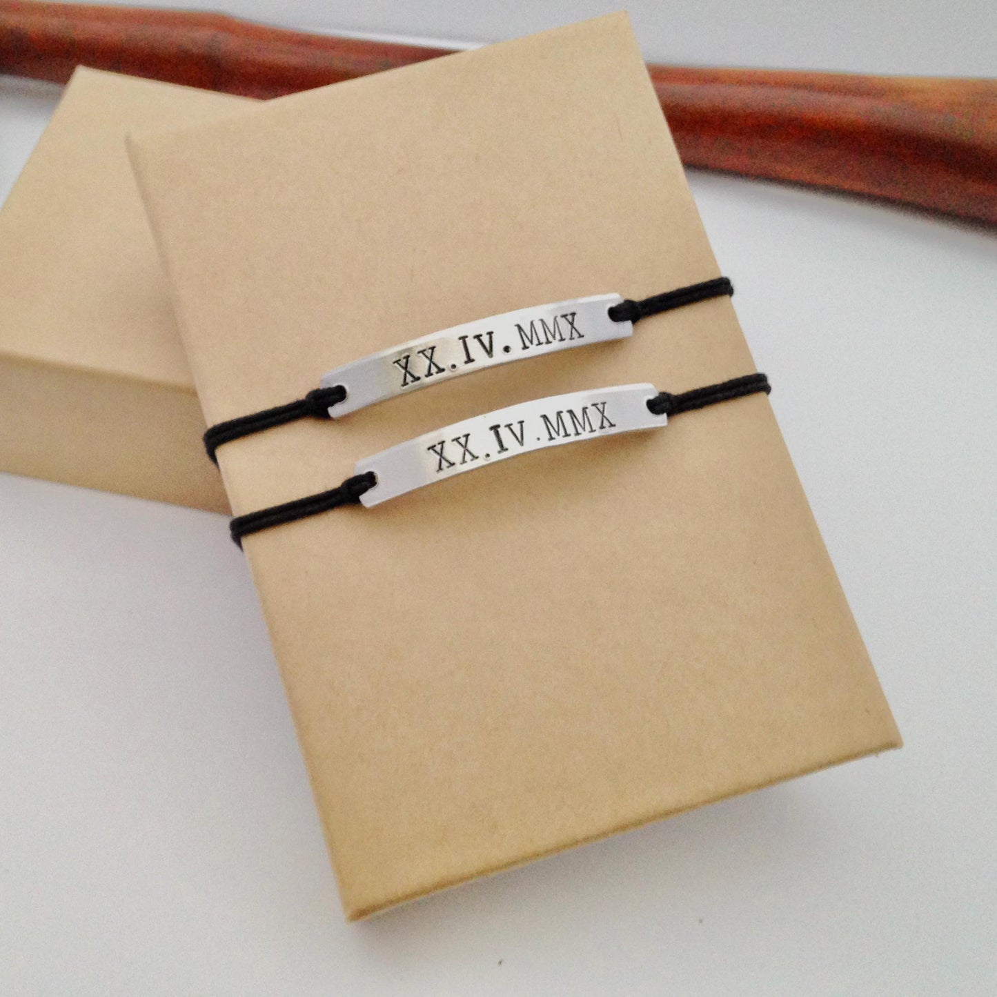 Roman Numeral Date Bracelet Set - Couples Matching Jewelry
