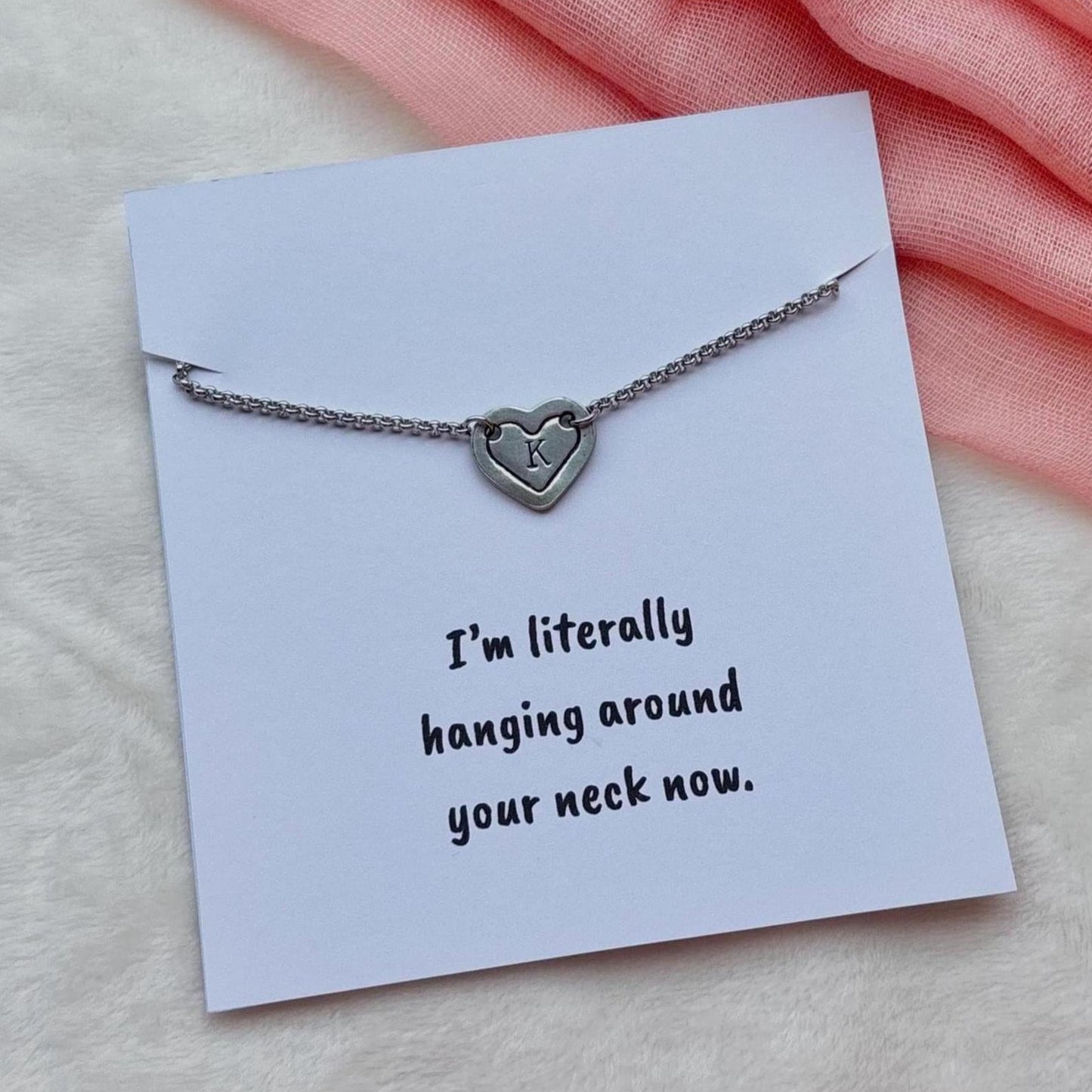 Personalized Heart Pendant Necklace: Initial Charm, Funny Card