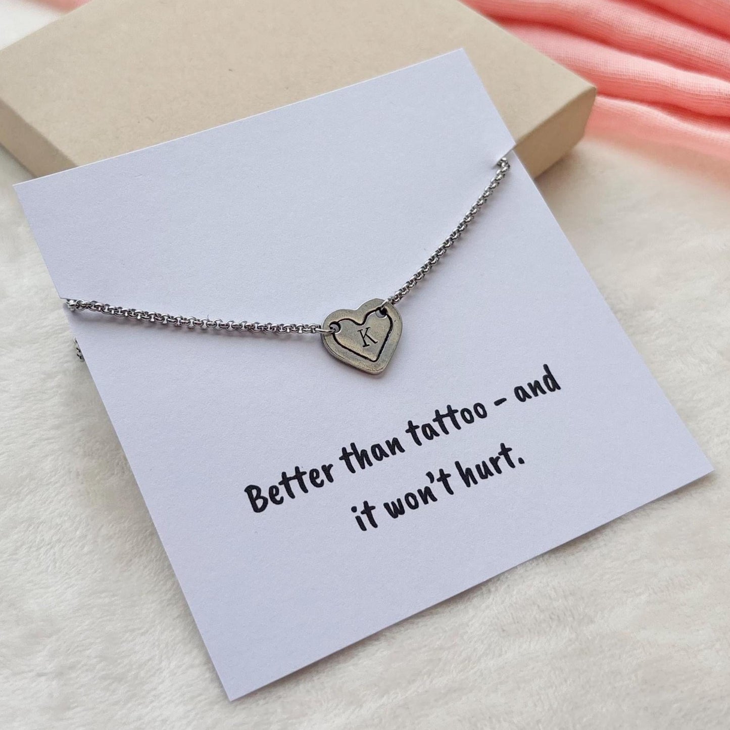 Personalized Heart Pendant Necklace: Initial Charm, Funny Card