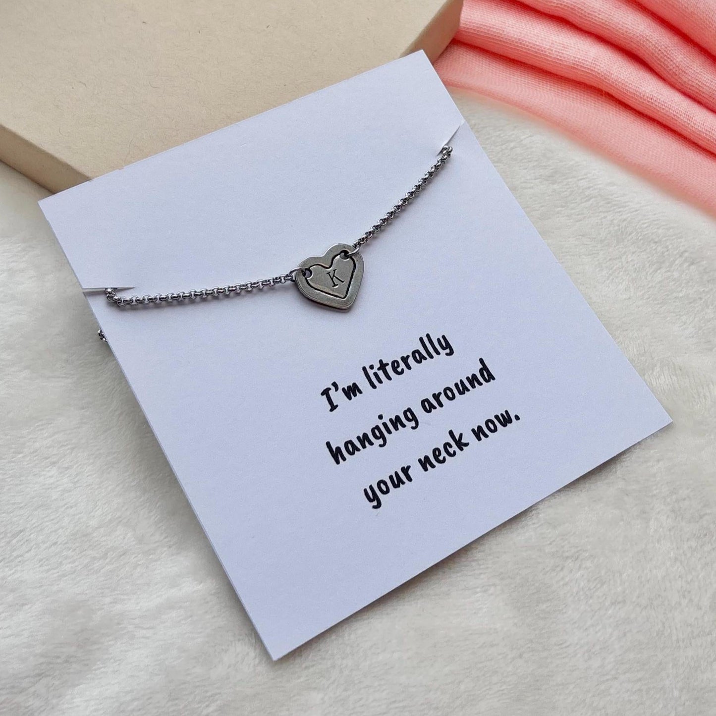Personalized Heart Pendant Necklace: Initial Charm, Funny Card