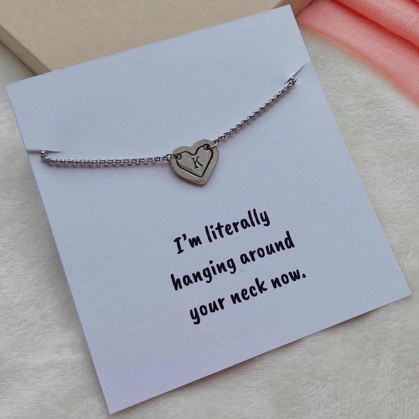Personalized Heart Pendant Necklace: Initial Charm, Funny Card