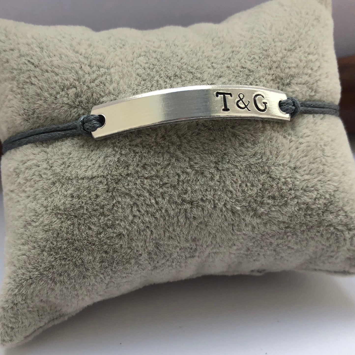Personalized Initials Bracelet: Hand Stamped Aluminum Bar, Adjustable Cord