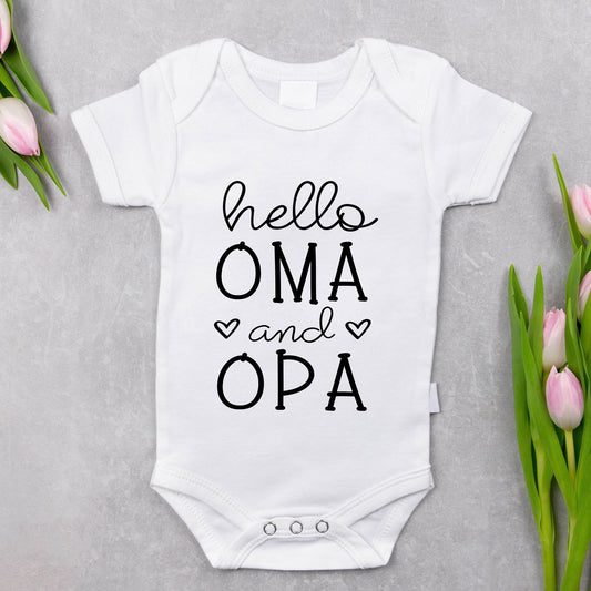 Hello Oma and Opa Baby Bodysuit - Pregnancy Announcement - Baby reveal to grandparents